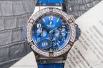H6 Replica Hublot Big Bang Baguette Diamond Bezel Blue Dial Rubber Band 44 MM 7750 Automatic Watch